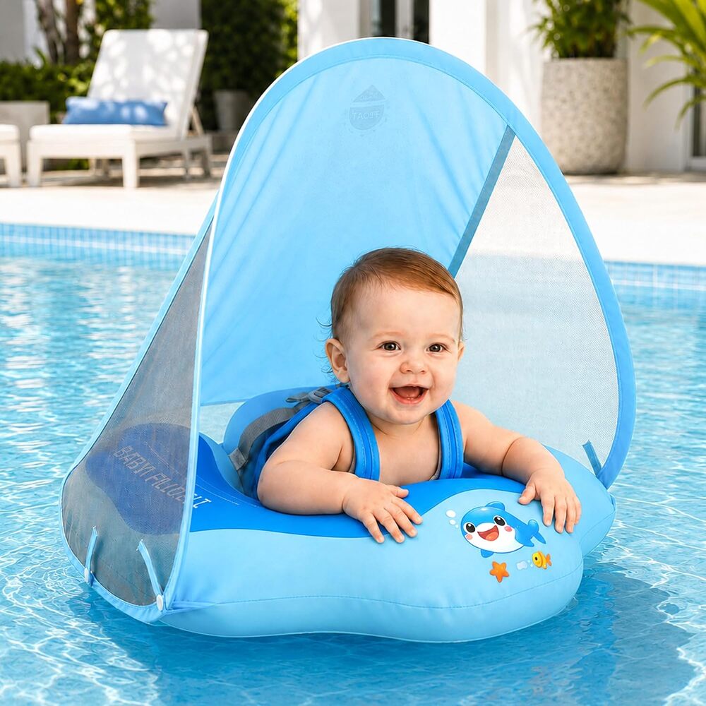 Baby Pool Float with Canopy UPF50+ Sun Protection– Fabric Cover Skin-Friendly